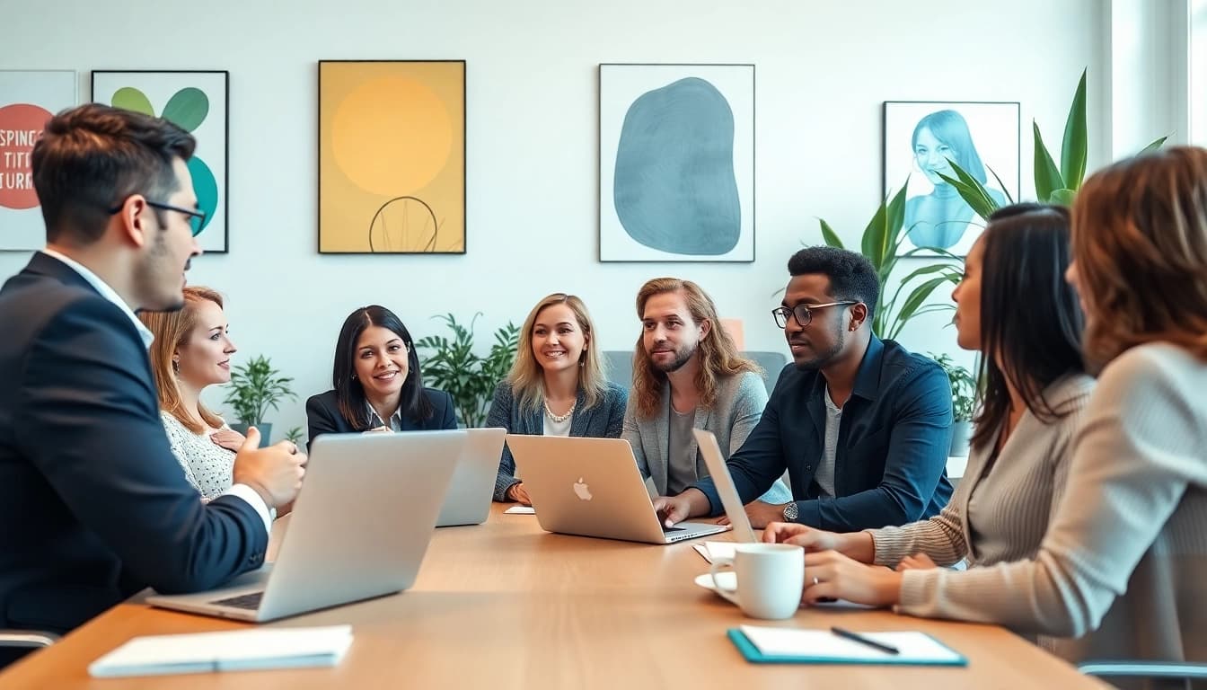 Engaging career coaching session with diverse professionals in a bright office.