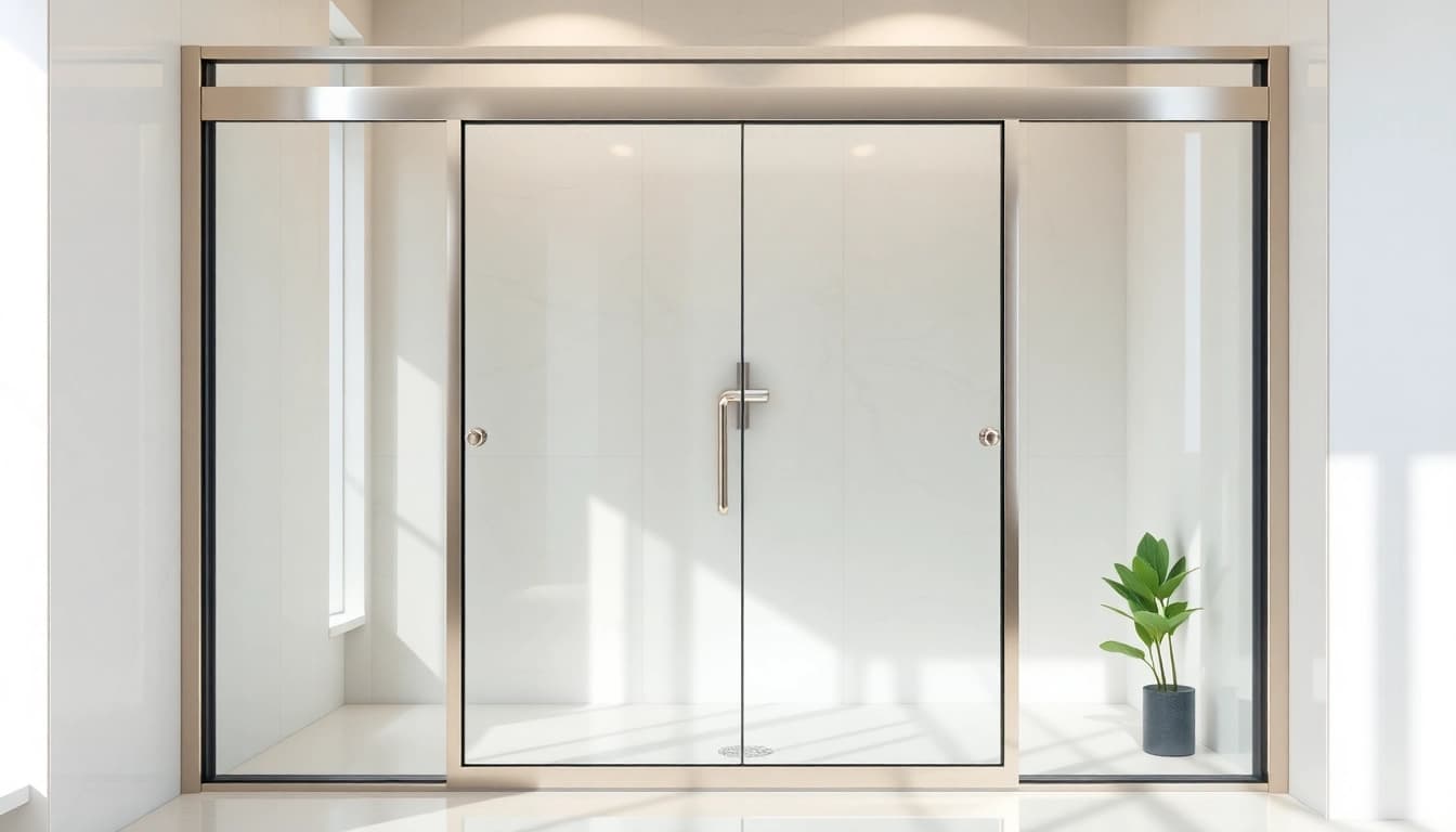 Showcase a sleek shower screen sliding door in a modern bathroom design for elegance.