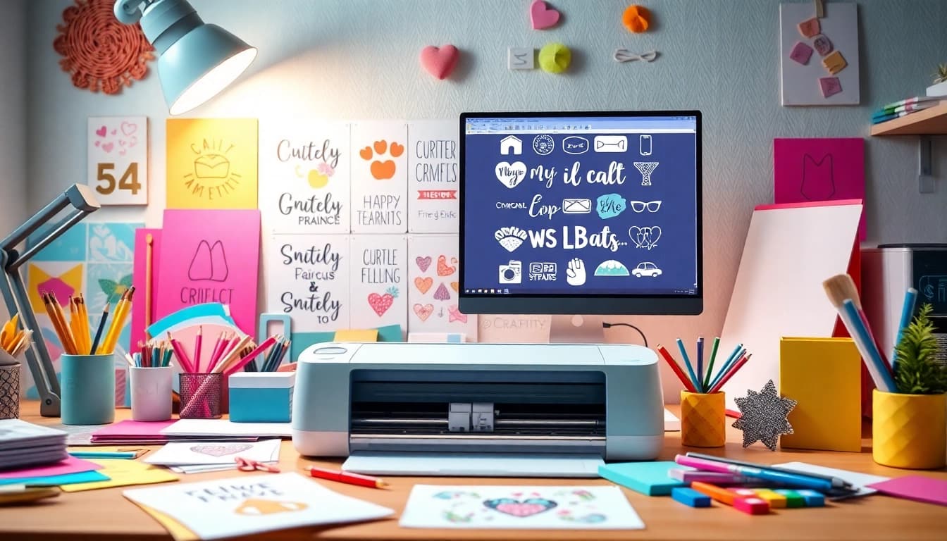 Design bundles SVG displayed in a vibrant craft workspace with tools and projects.