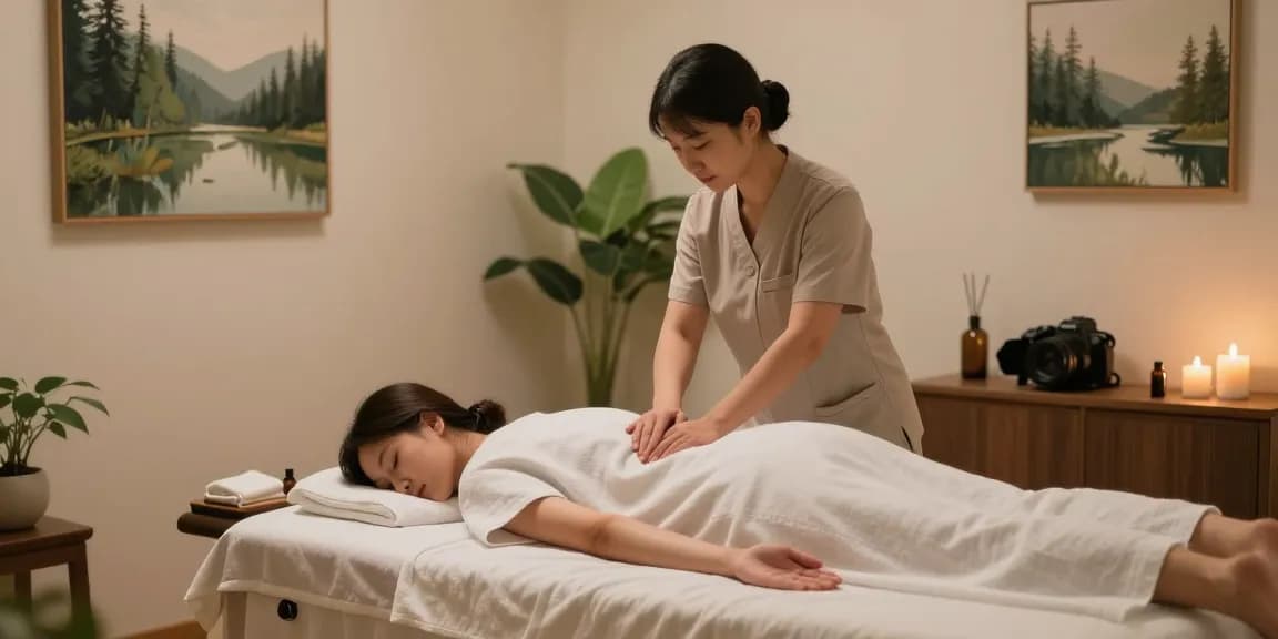 Relaxing 오산출장안마 session in tranquil massage room with soothing ambiance.