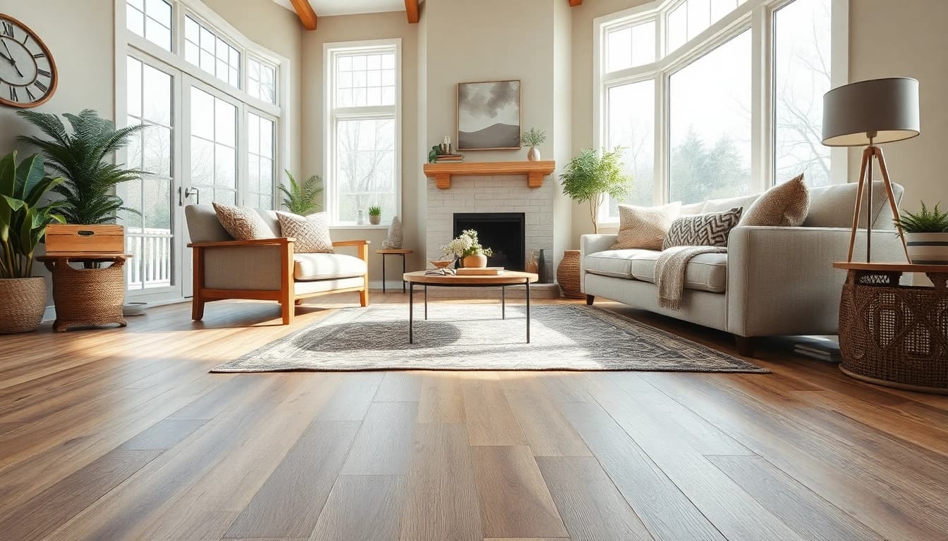Highlighting the best lvp flooring in a stylish living room with rustic decor.