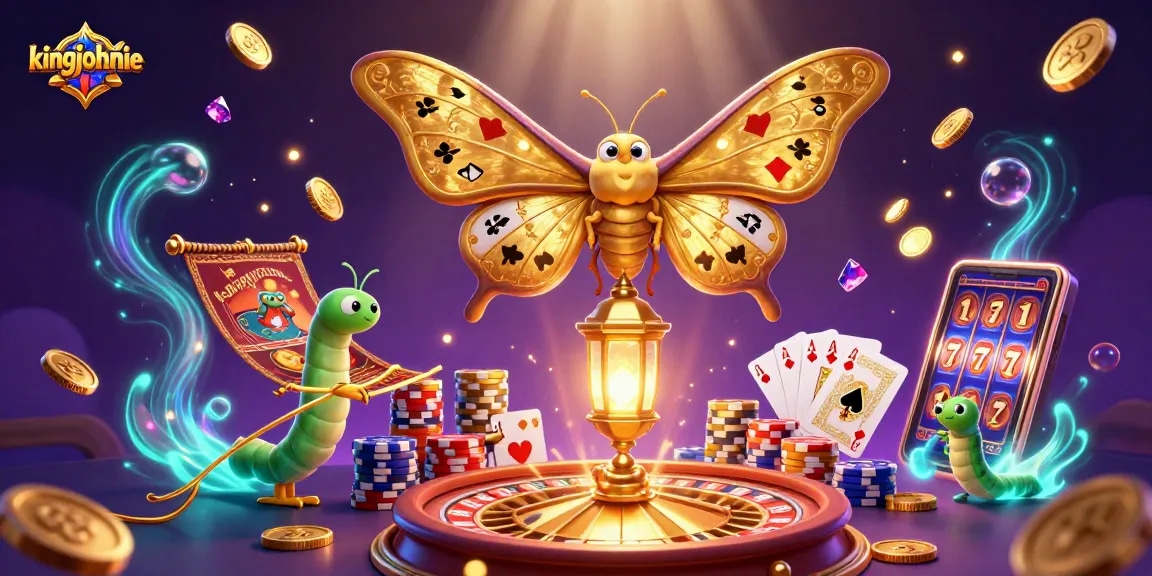 Experience the thrill of kingjohnnie as a majestic moth and silk worms create casino magic.