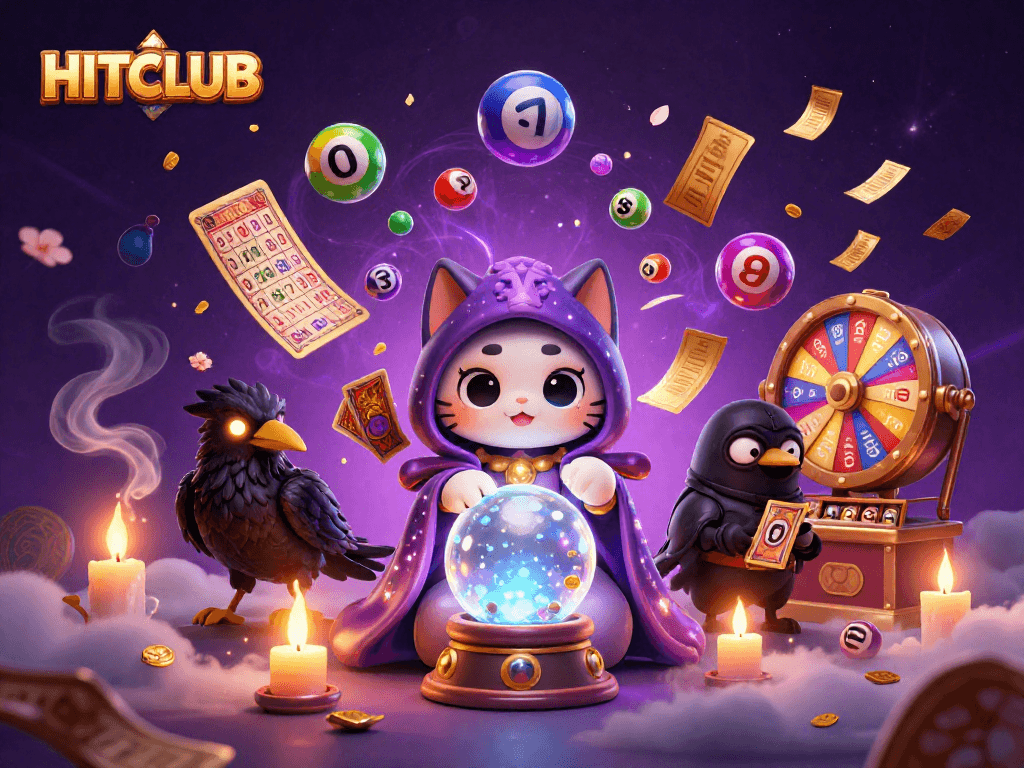 Engage with HITCLUB’s thrilling lottery experience featuring vibrant elements and mystical characters.
