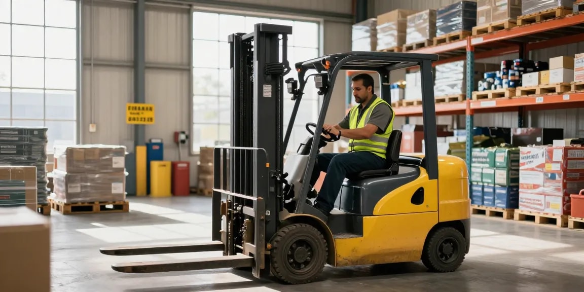 Best pallet jack in Dallas expertly navigated by a professional in a modern warehouse setting.