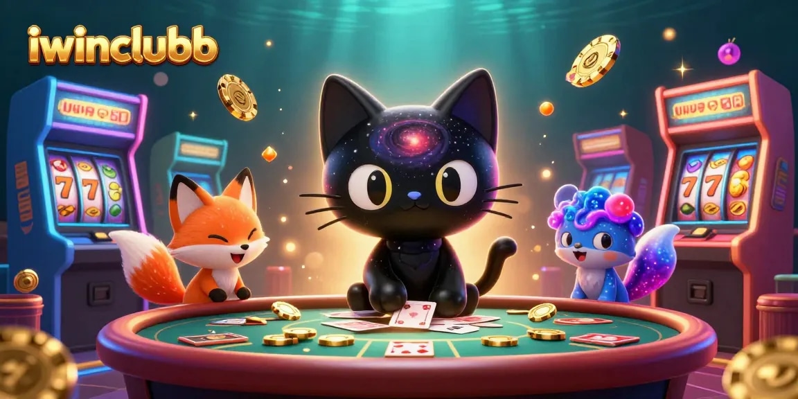 Experience the thrill of iwinclubb's cosmic casino with vibrant slot reels and dynamic gaming elements.