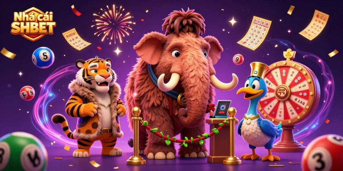 Join the excitement at Nhà cái SHBET with vibrant lottery balls and a welcoming scene from the casino world.