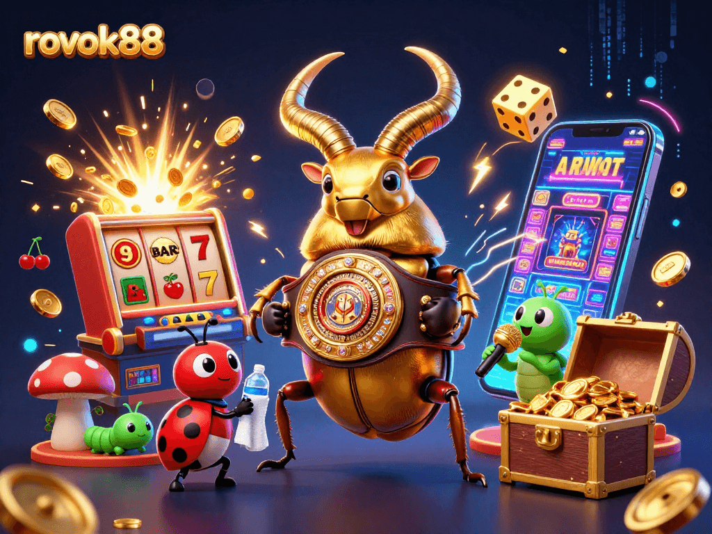 Experience thrilling gameplay with rokok88's dynamic slot scenes featuring vibrant characters and vibrant casino elements.