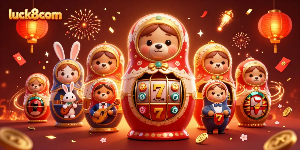 Win big at luck8com with exciting casino features in a vibrant 3D celebration scene!