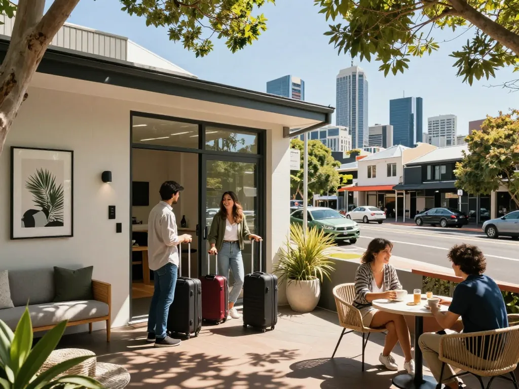 Airbnb management perth with a welcoming host and guests at a stylish property in Perth.