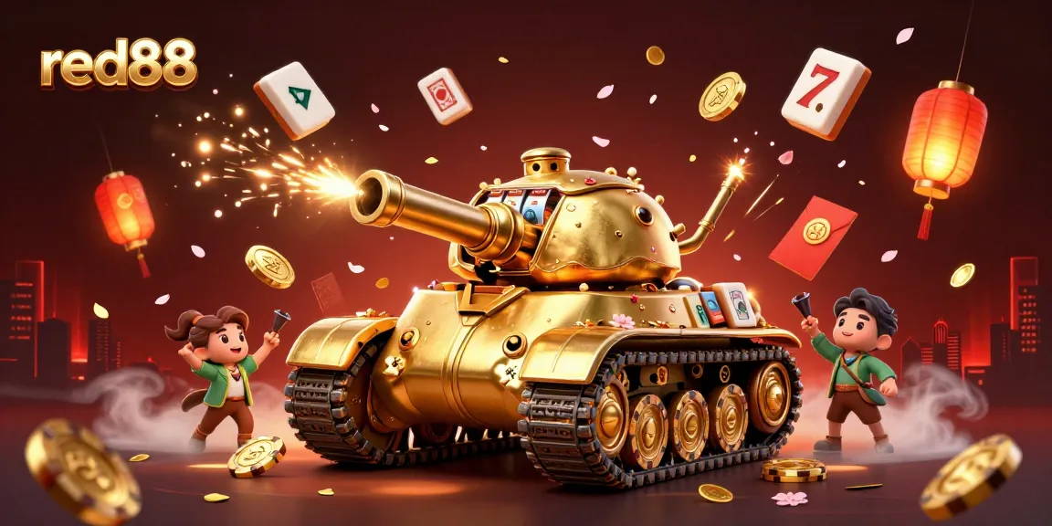 Spin to win at red88 with a dynamic illustration featuring a golden beetle tank casino.