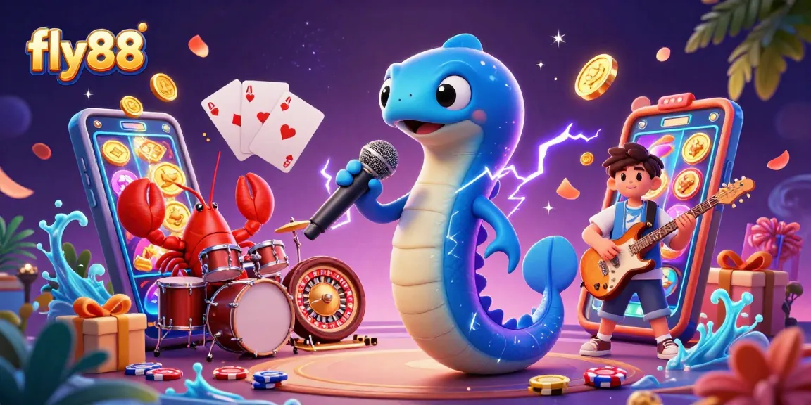 Experience excitement at fly88 with a vibrant underwater casino scene featuring an electric eel DJ.