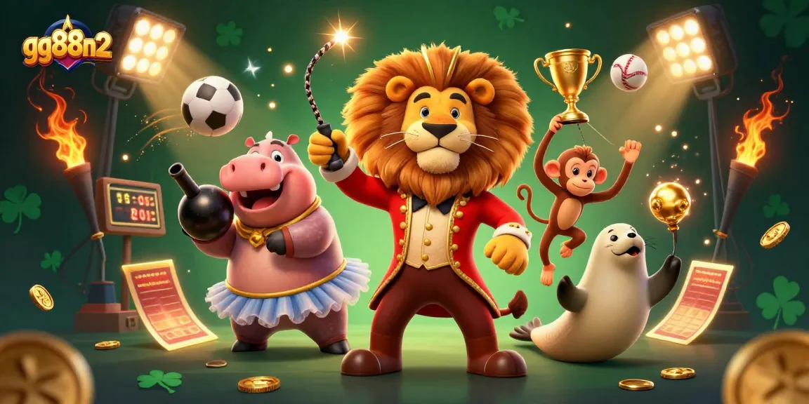 Engage with gg88n2's thrilling casino world featuring a vibrant circus scene and dynamic gambling elements.