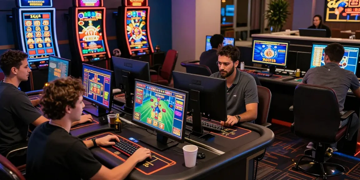Xocdia 88 players immersed in online gaming experience with vibrant screens and joyful expressions in a modern gaming lounge.