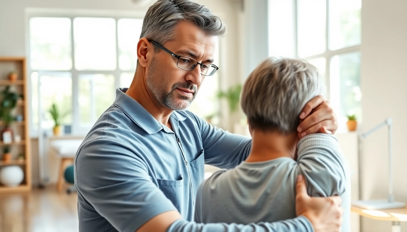 Physiotherapist guiding patient through back pain solutions in a welcoming clinic.