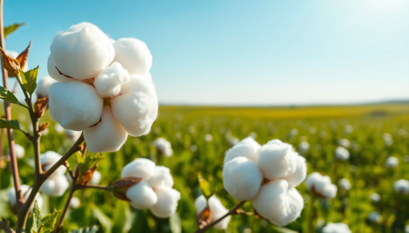 Katoenplant met zachte bollen in een zonovergoten veld, wat de kwaliteit van katoen benadrukt.