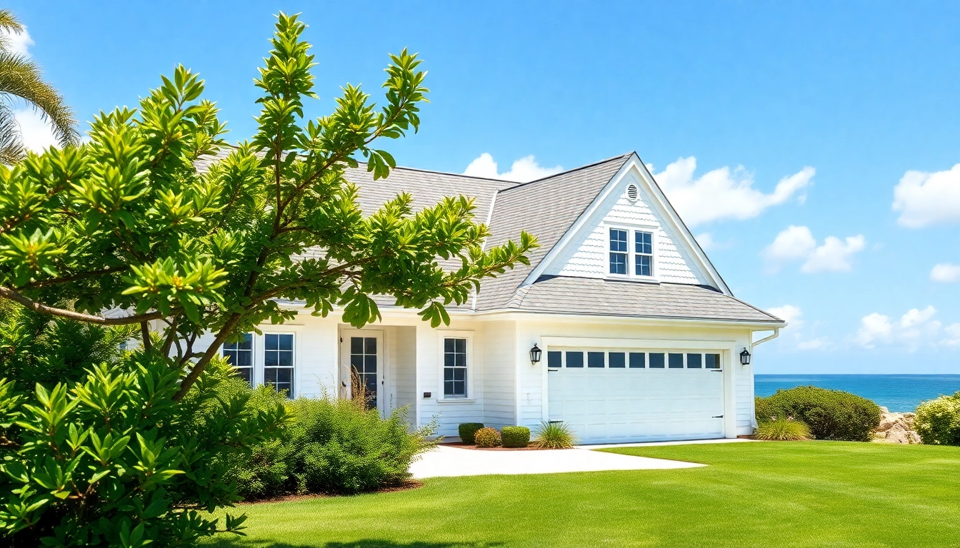 Cape Cod homes showcasing a beautiful attached garage amidst lush landscaping and bright sky.