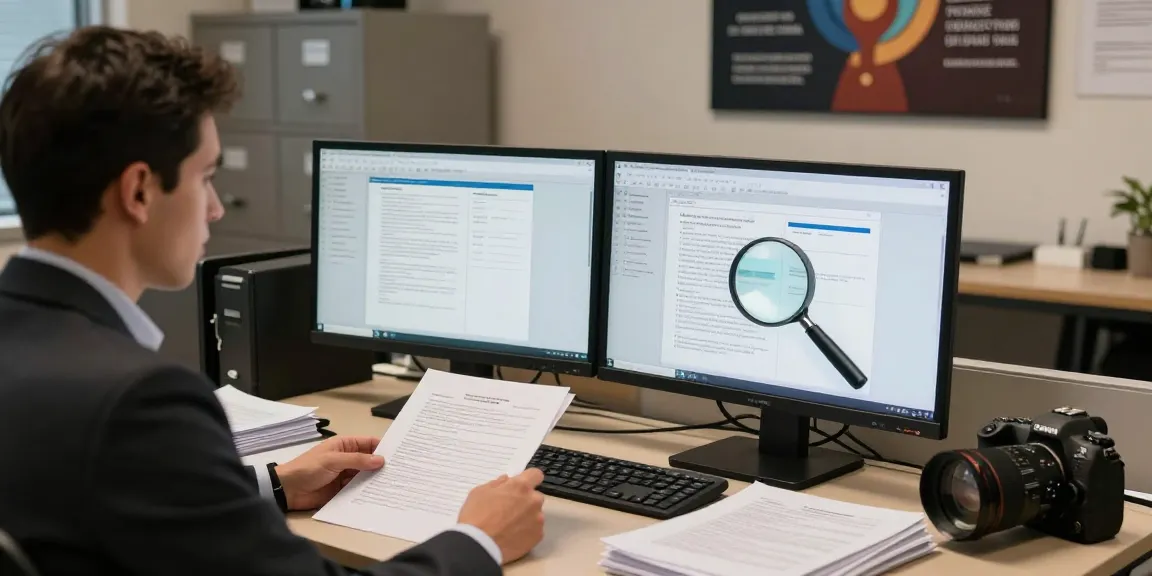 Analyzing document fraud detection with advanced technology in a secure office environment.