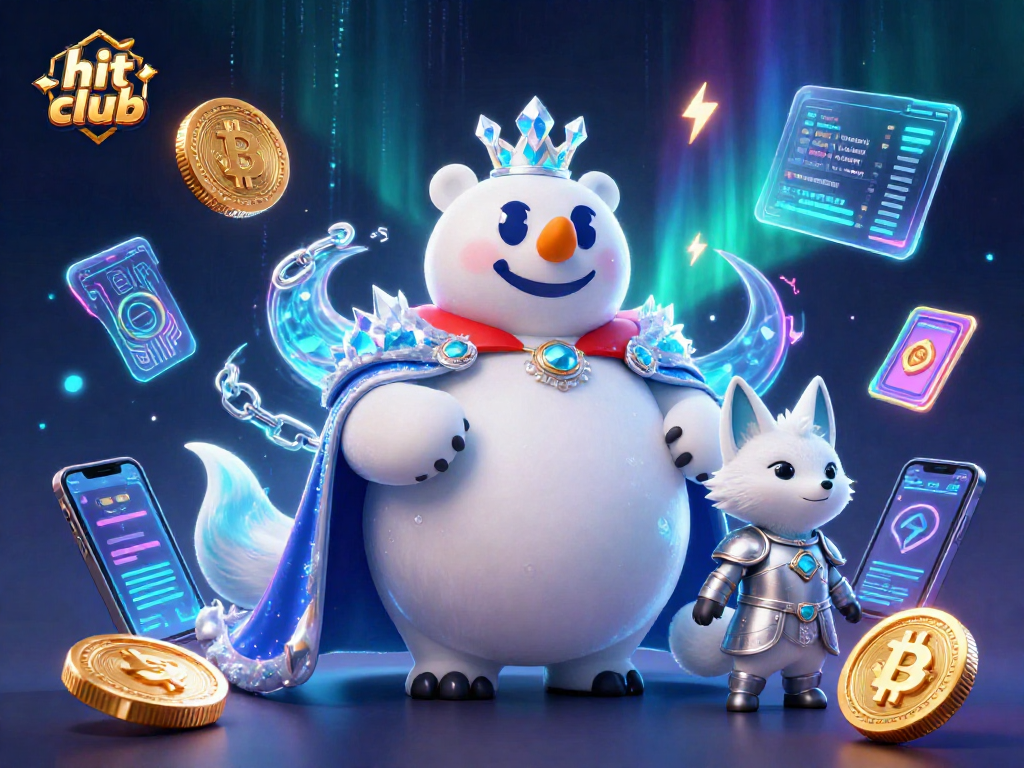 Join the action at hit club with a vibrant 3D scene featuring gaming and crypto elements.