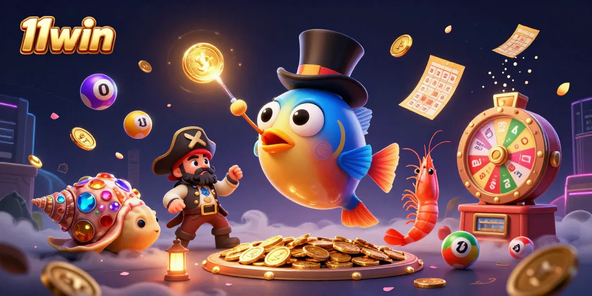 Experience the vibrant thrill of 11win with a 3D anglerfish attracting golden coins and dynamic gaming elements.