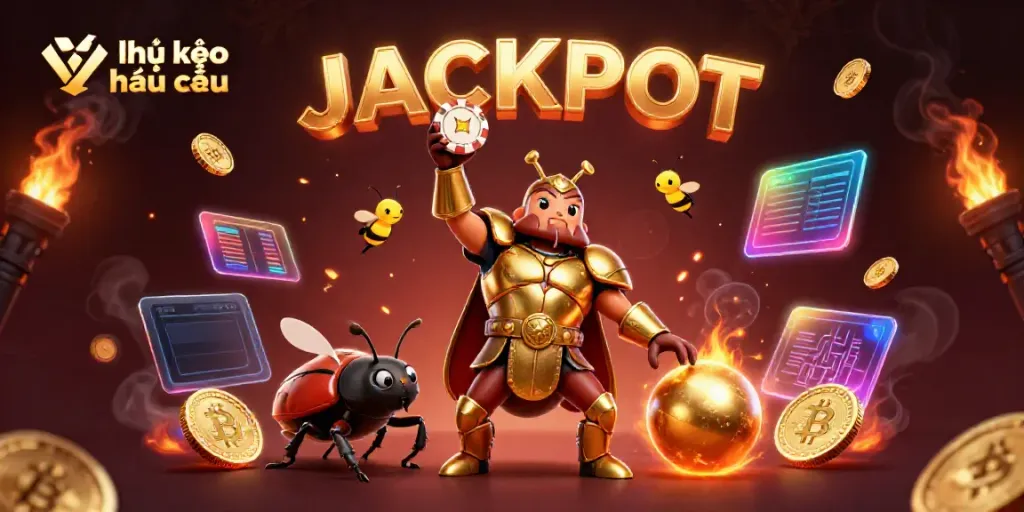 Experience the excitement of tỷ lệ kèo nhà cái with a victorious beetle and vibrant 3D gambling elements.