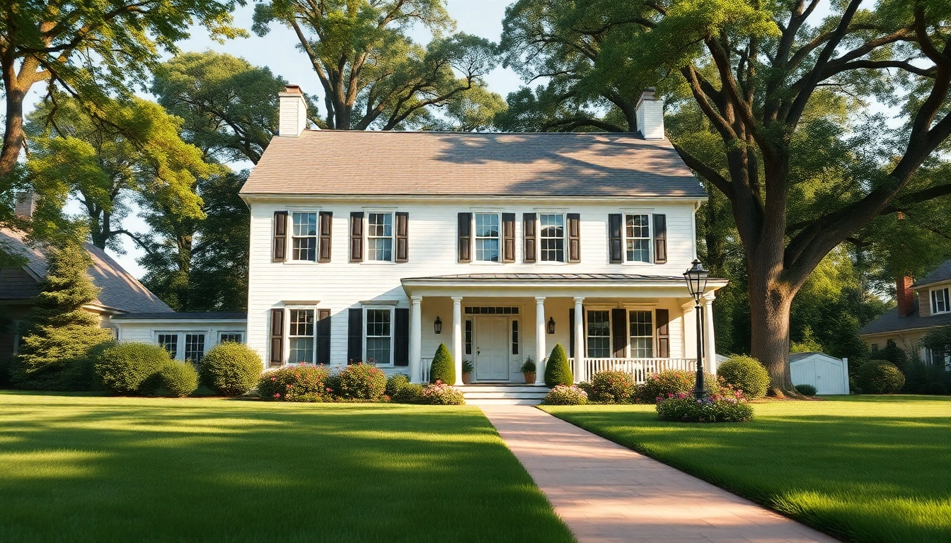 Showcasing colonial home construction features in a serene suburban environment.