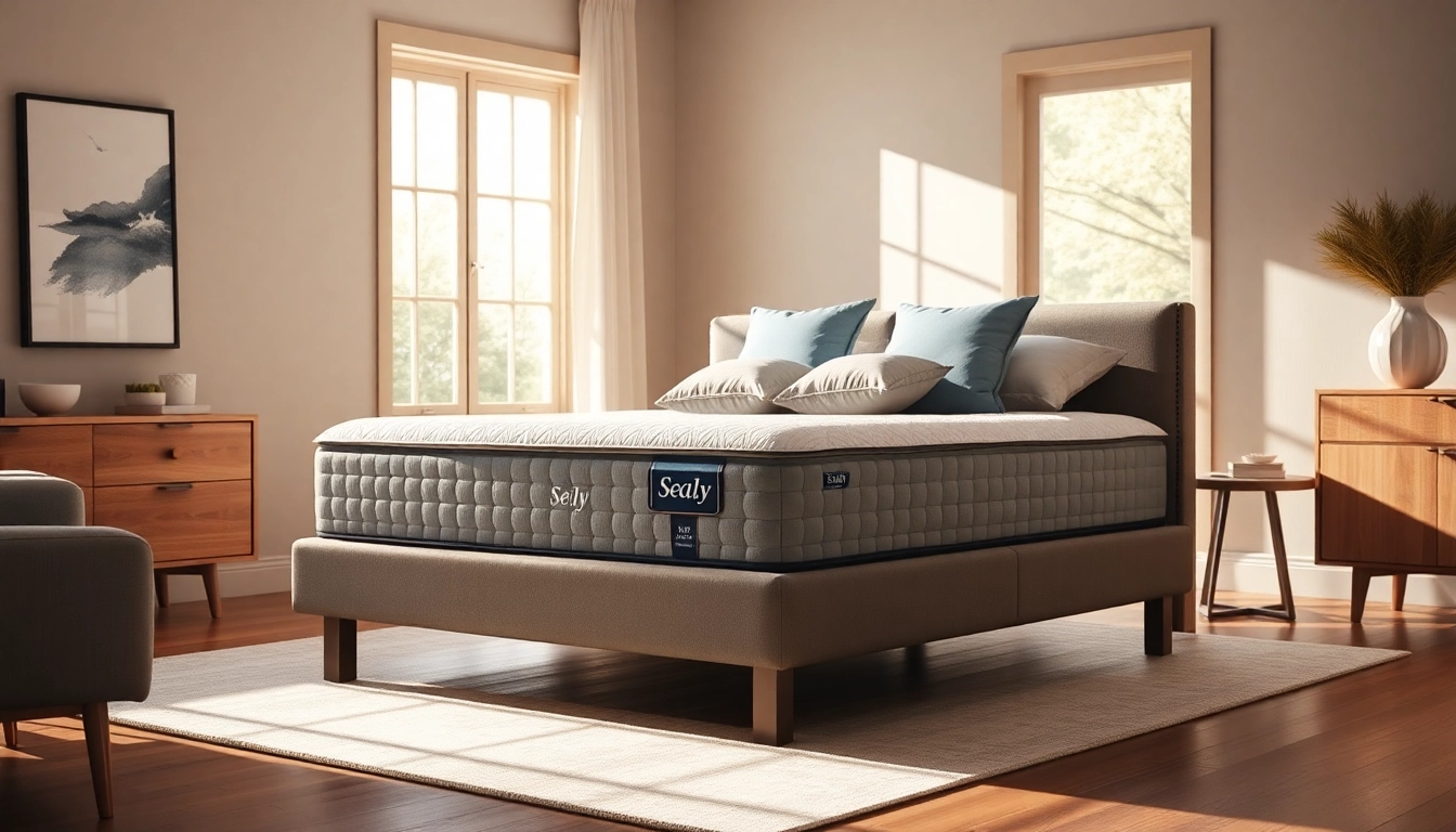 Admiring the Sealy Posturepedic bed in a serene and modern bedroom setting, perfect for comfort.