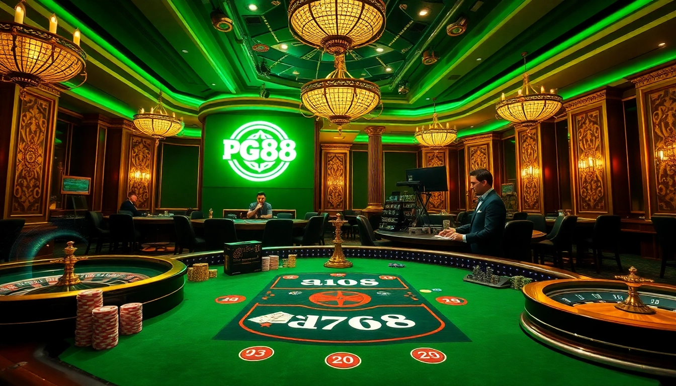 Experience high-stakes gaming action at PG88 casino with professional dealers and luxurious ambiance.