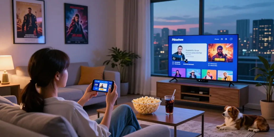 Pikashow APK showing streaming content from smartphone to TV in cozy living room