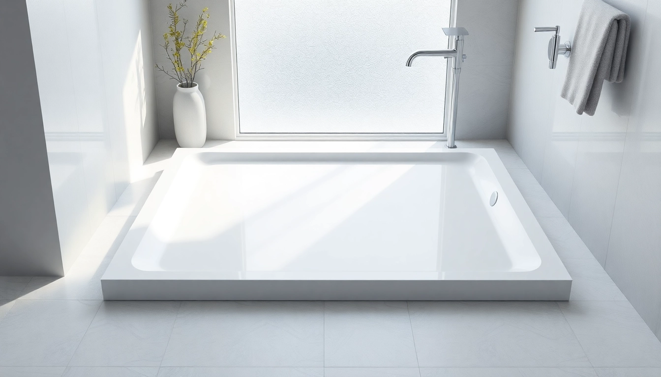 Install an elegant 800 x 800 shower base in a modern, bright bathroom setting.