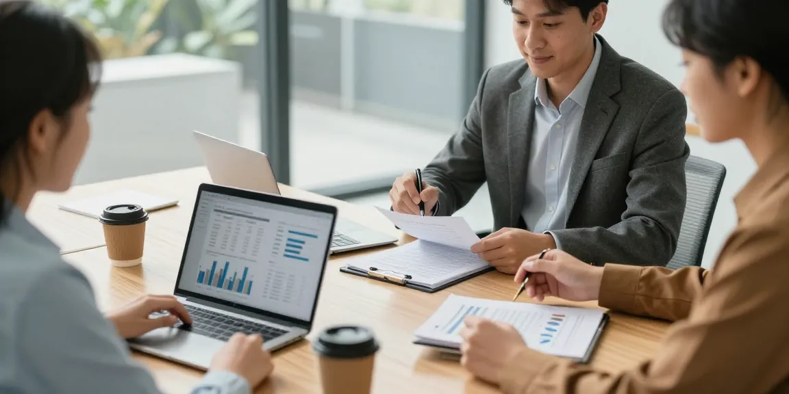 Consultanți în contabilitate firmă discutând strategii financiare într-o atmosferă profesională