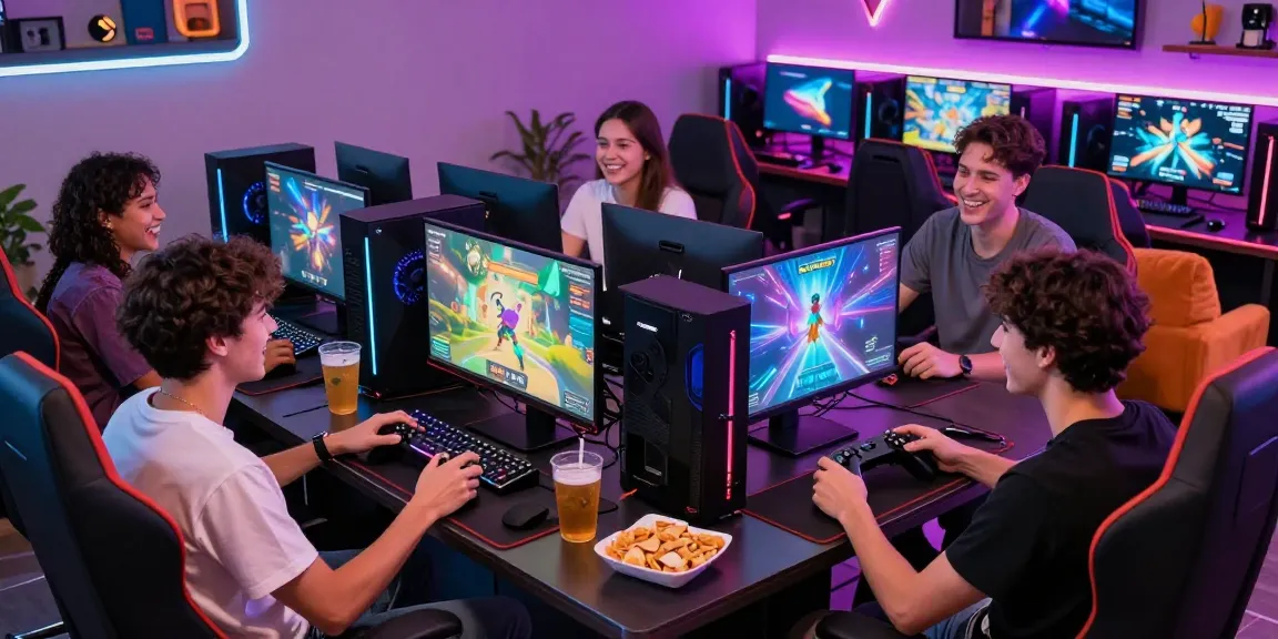 Group enjoying NSFW AI gaming in a vibrant lounge setting.