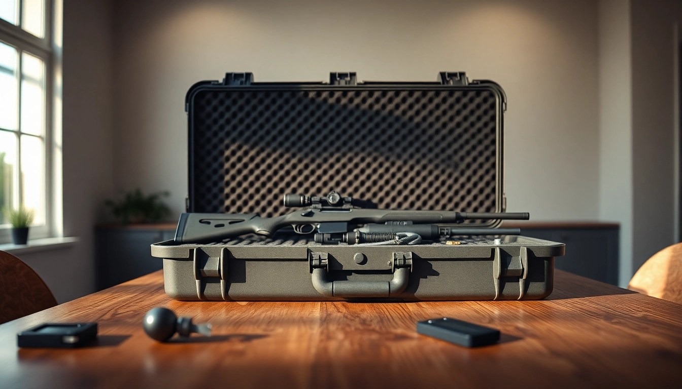 Buy a pelican gun case for sale showcasing organized rifles and accessories.