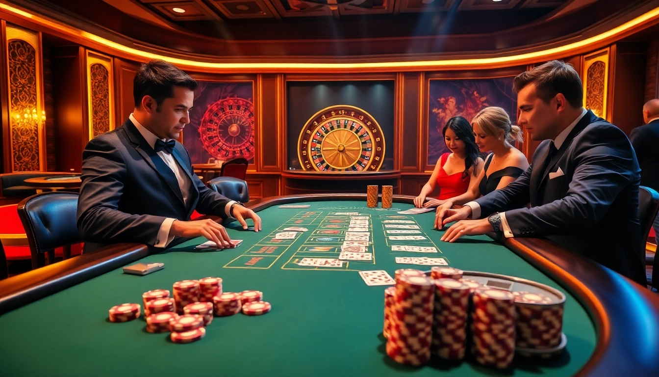 Experience thrilling blackjack action at 98win's luxury casino, with vibrant tables, cards, and chips.