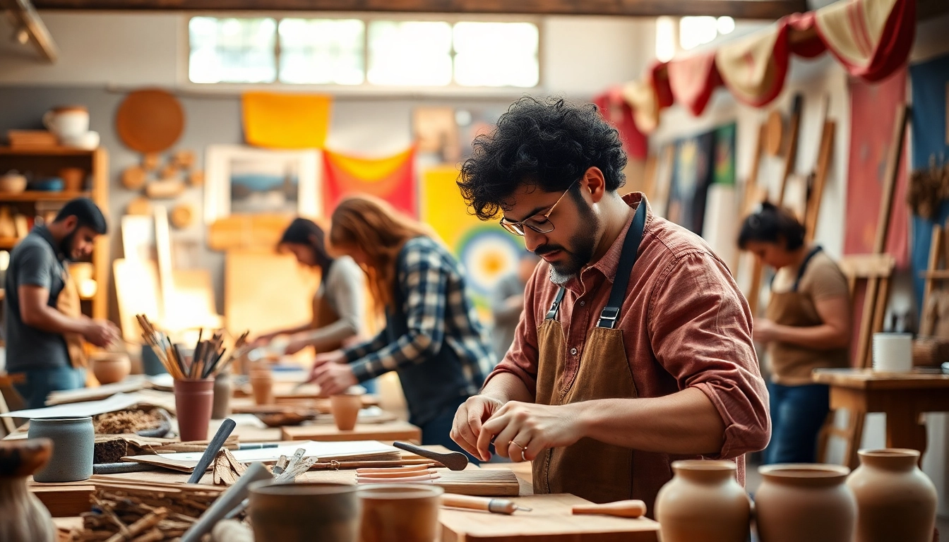 Engaging craft training programs focusing on diverse skills and creativity in a vibrant workshop setting.