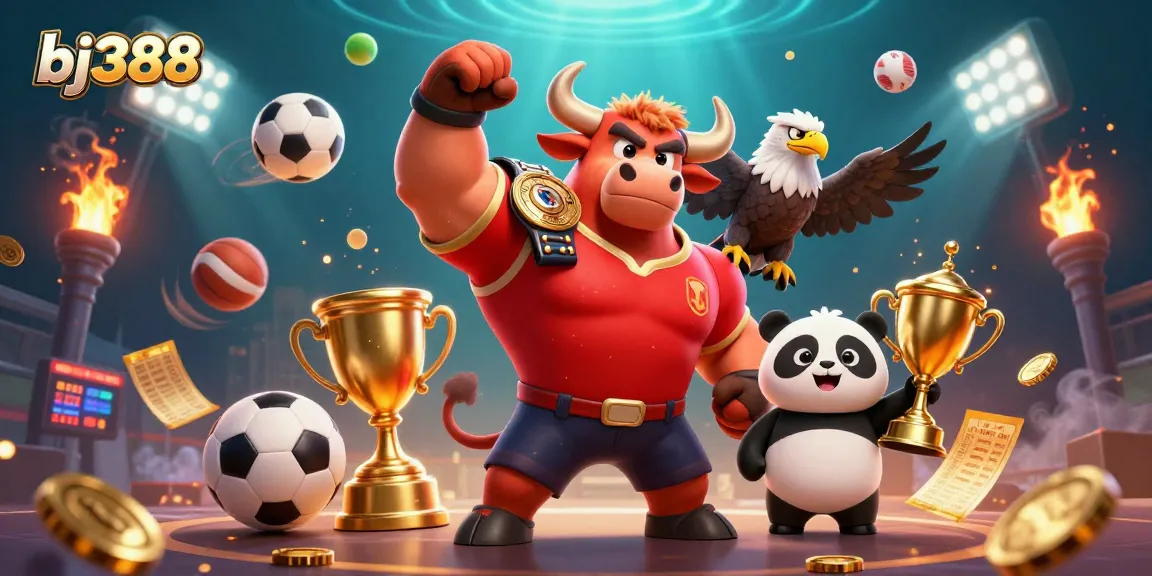 Bj388 players celebrate winning with a dynamic victory scene featuring mascots and sports elements