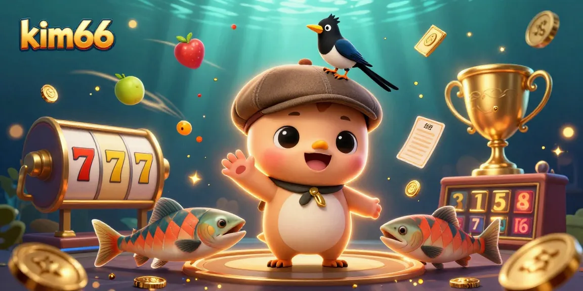 Win big with kim66 in this vibrant casino scene featuring a playful Nessie and friends.