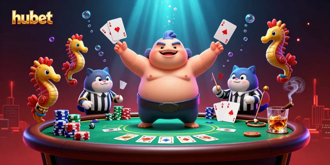 Engaging scene showcasing the lively Hubet underwater poker tournament with dynamic characters.