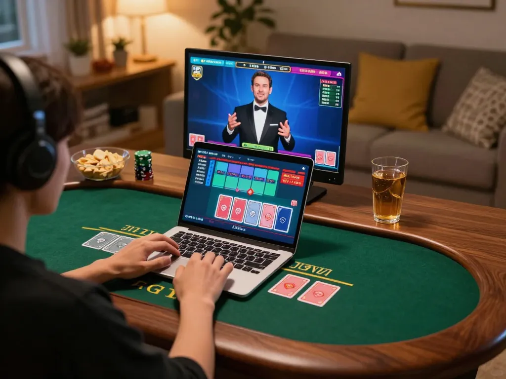 Engaging in blackjack at a man club online gaming setup, showcasing cards on screen.