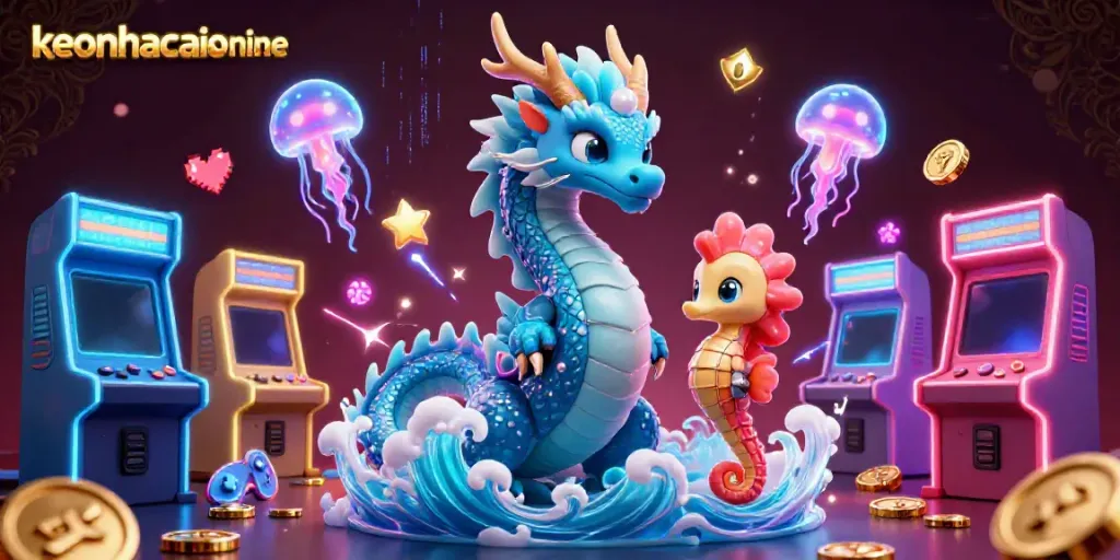 Engage with keonhacaionline in this vibrant, dynamic 3D casino scene showcasing rich gambling elements.
