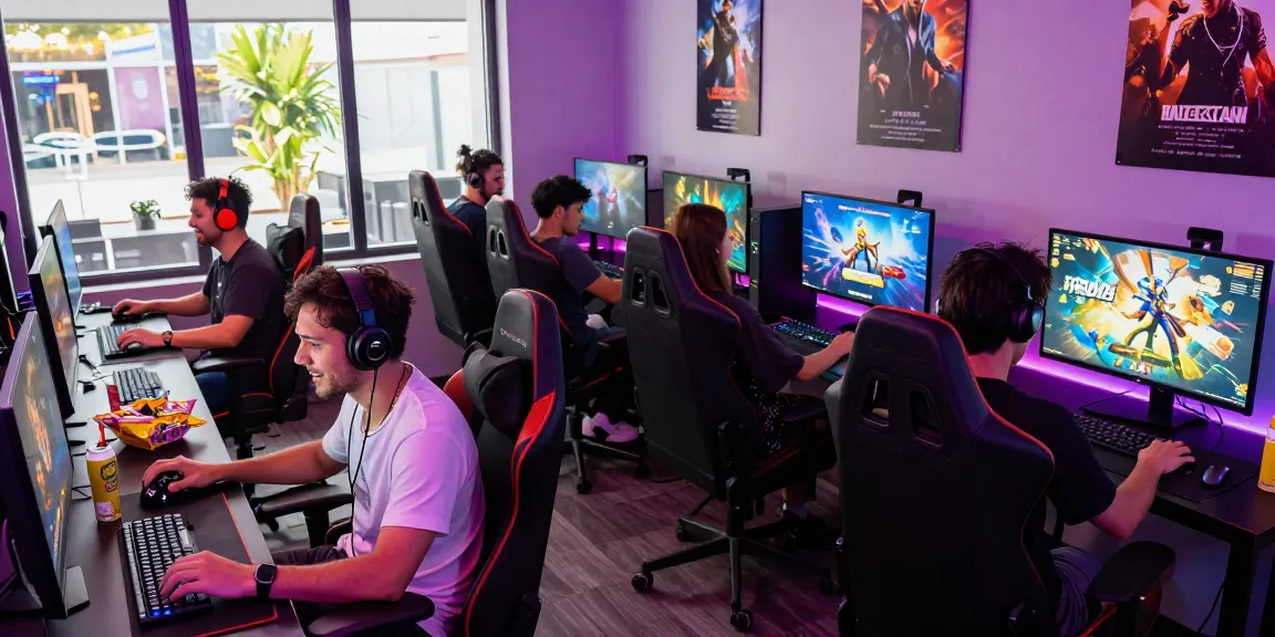 Engaged players enjoying adult games in a lively gaming lounge atmosphere.
