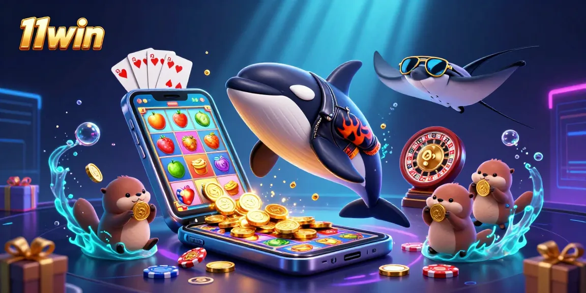 Spin and win with 11win in a vibrant underwater casino scene with animated characters.