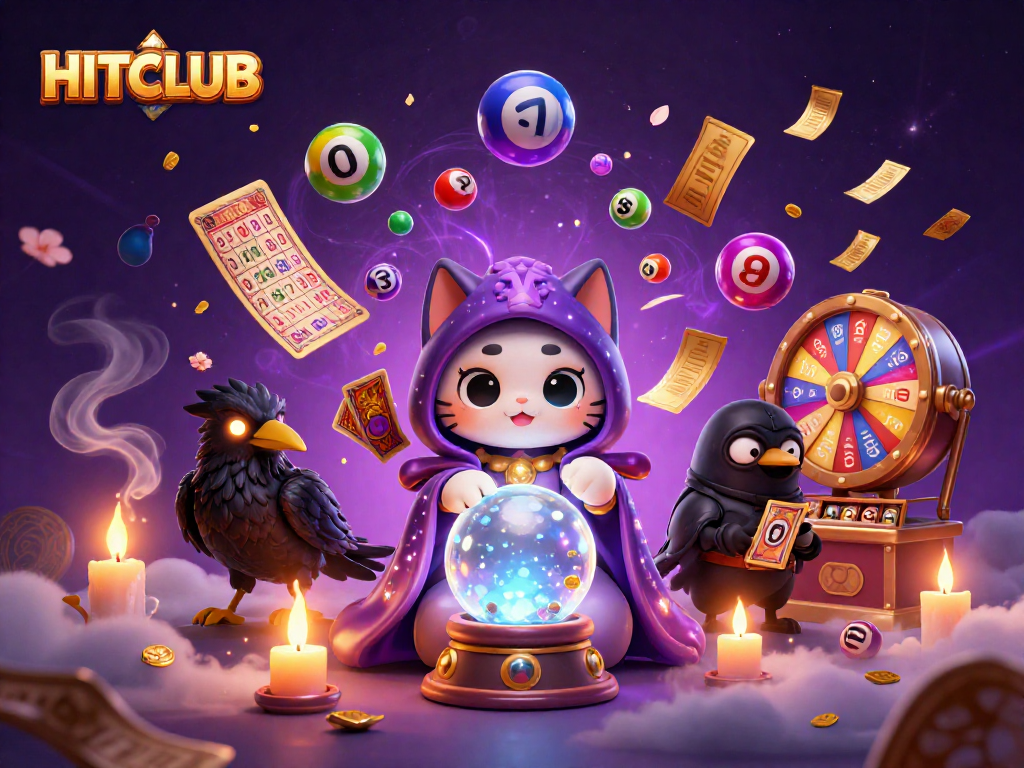 Engage with HITCLUB’s thrilling lottery experience featuring vibrant elements and mystical characters.