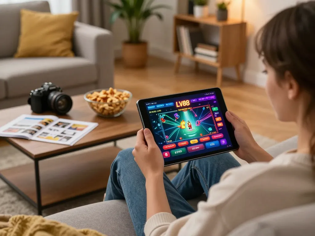 Player strategizing their next move on the LV88 bio casino app at home.