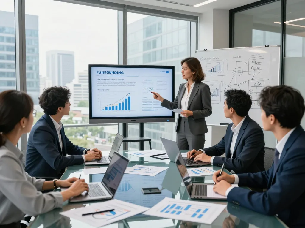 Team discussing Commercial project funding strategies in a modern conference room.