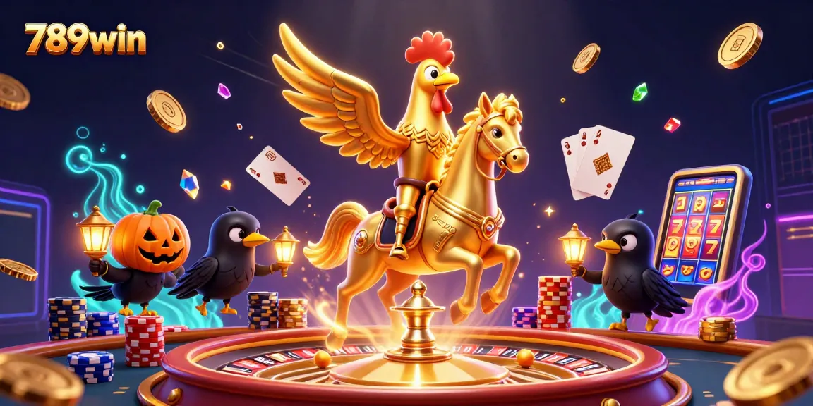 Bet on exciting games at 789win as a golden rooster leads the way in a vibrant casino