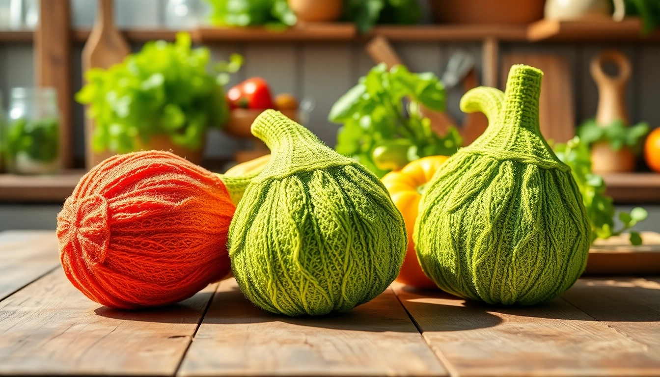 Properly displaying kitchen loofah with vibrant herbs on a rustic countertop.