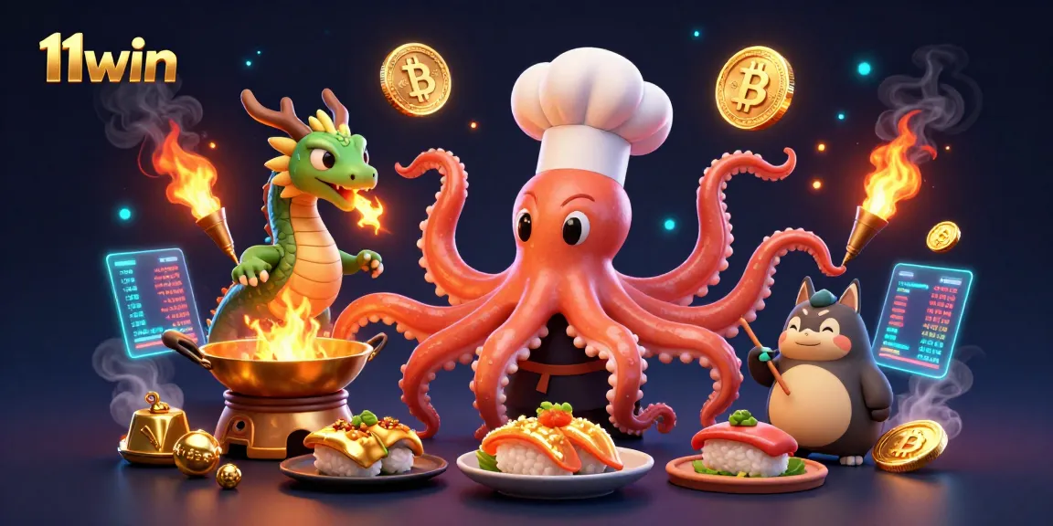 Experience excitement at 11win with a dynamic scene featuring crypto elements in a vibrant casino.