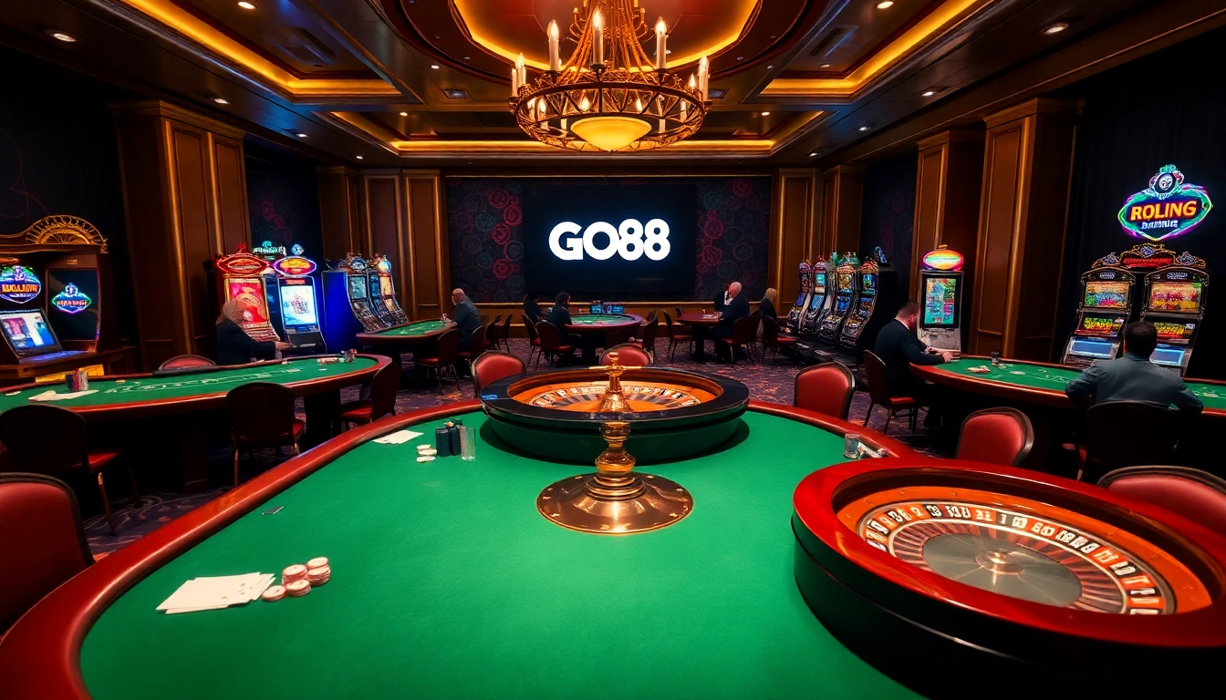 Engaged players enjoying a thrilling GO88 casino experience with roulette and slots.