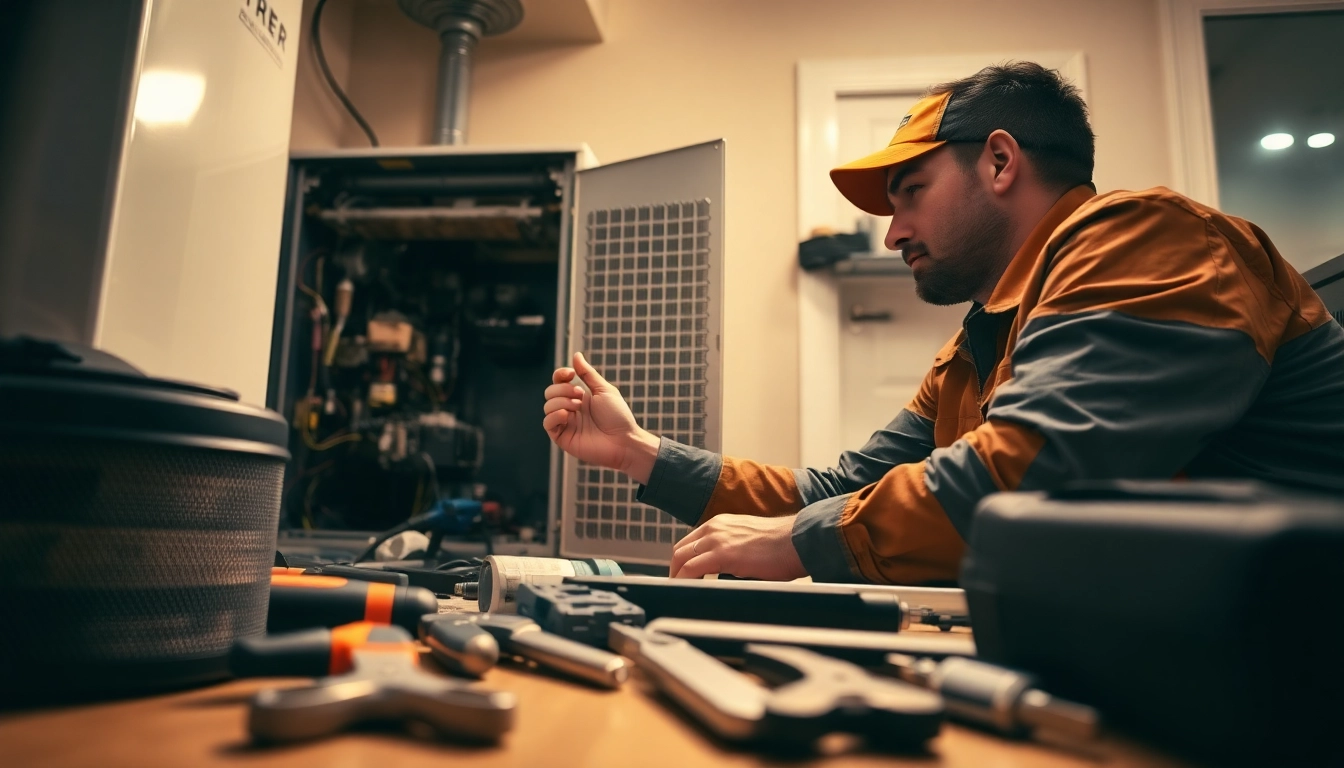 Skilled technician addressing an emergency hvac repair bc in a home, showcasing reliability. related image